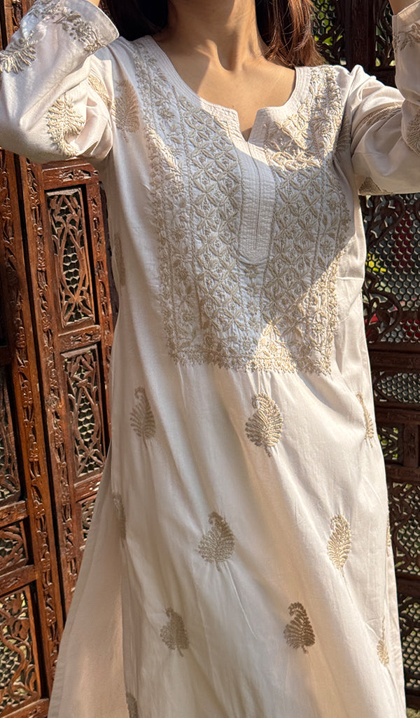 Women's Lucknowi Handcrafted Modal Cotton Chikankari Kurti - HONC0234374