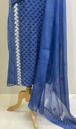 将图像加载到图库查看器中, Saziya Women's Lakhnavi Handcrafted Mul Chanderi Semi - Stitched Kurta And Dupatta Set - HONC0219042