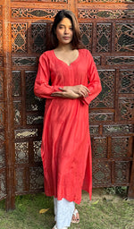 Load image into Gallery viewer, Women's Lucknowi Handcrafted Muslin Chikankari Kurti - HONC0181001