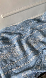 Load image into Gallery viewer, Basma Women's Lucknowi Handcrafted Mul Chanderi Semi - stitched Chikankari Anarkali Full Set - HONC0360090