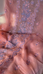 将图像加载到图库查看器中, Women's Lakhnavi Handcrafted Organza Chikankari Unstitched Kurti Fabric - HONC071643
