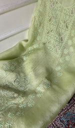 Load image into Gallery viewer, Women's Lakhnavi Handcrafted Pure Organza Chikankari Unstitched Kurta And Dupatta Set- HONC0449442