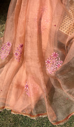 将图像加载到图库查看器中, Women's Lucknowi Handcrafted Pure Organza Silk Chikankari SAREE - HONC0269063