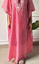 Load image into Gallery viewer, Rabia Women's Lucknowi Handcrafted Mul chanderi Chikankari Kaftan - HONC0313260