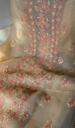 将图像加载到图库查看器中, Women's Lakhnavi Handcrafted Organza Chikankari Unstitched Kurti Fabric - HONC071638