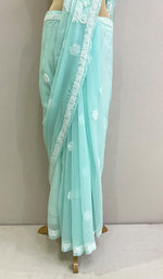 Load image into Gallery viewer, Women&#39;s Lucknowi Handcrafted Faux-Georgette Chikankari Saree - HONC0196359
