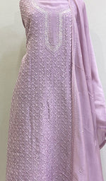 Load image into Gallery viewer, Women's Lakhnavi Handcrafted Chanderi Silk Chikankari Kurta Dupatta Set - HONC047876