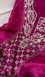 Load image into Gallery viewer, Women's Lakhnavi Handcrafted Pure Organza Chikankari Unstitched Kurta And Dupatta Set- HONC0327734