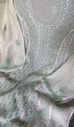 Load image into Gallery viewer, Saziya Women's Lakhnavi Handcrafted Mul Chanderi Semi - Stitched Kurta And Dupatta Set - HONC0357405