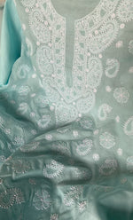 将图像加载到图库查看器中, Women's Lakhnavi Handcrafted Cotton Chikankari Unstitched Kurti Fabric - HONC0318474