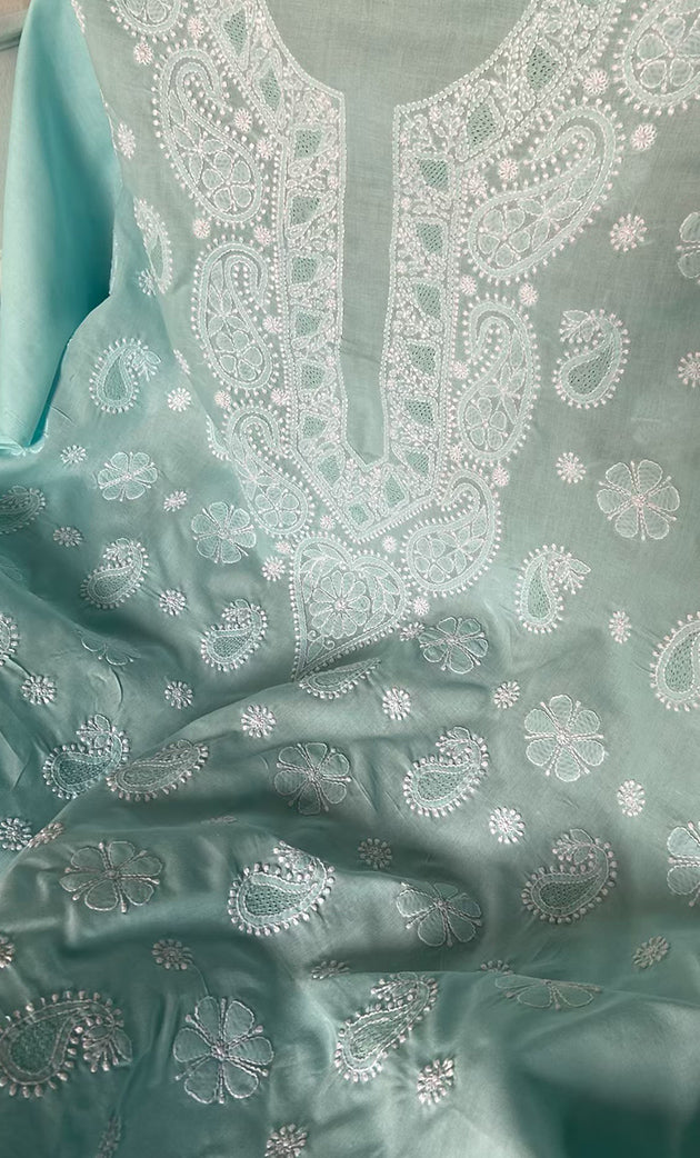 Women's Lakhnavi Handcrafted Cotton Chikankari Unstitched Kurti Fabric - HONC0318474