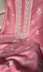 将图像加载到图库查看器中, Lucknowi Handcrafted Chanderi Silk Chikankari Unstitched Unisex Kurta Fabric - HONC0322109