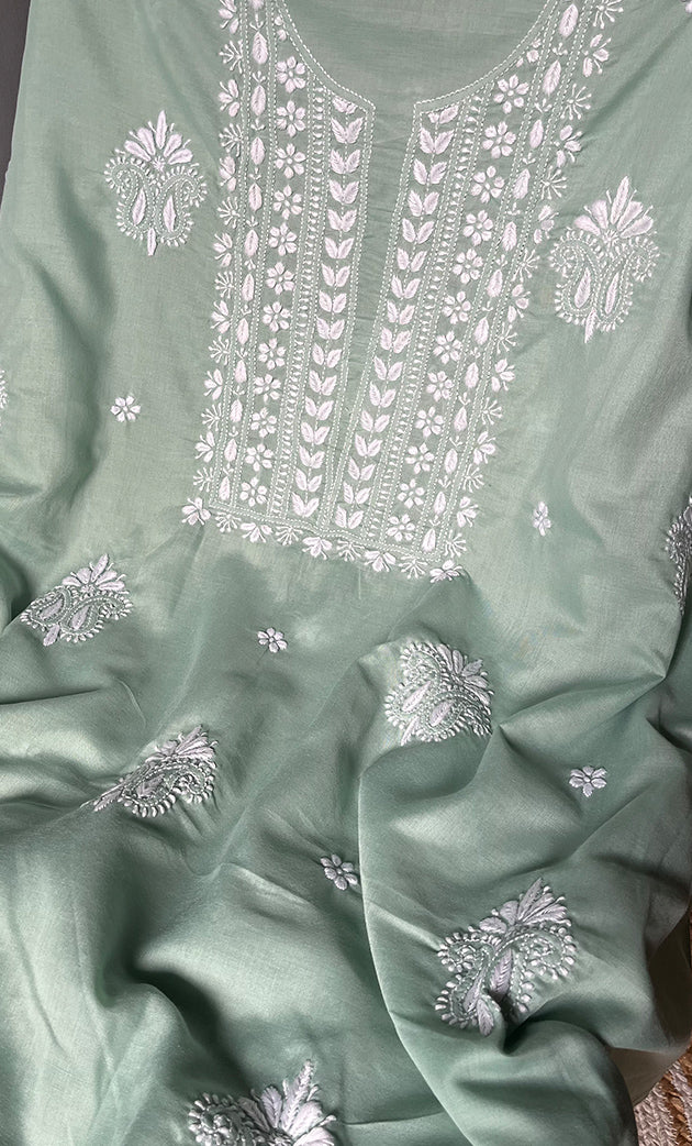 Women's Lakhnavi Handcrafted Cotton Chikankari Unstitched Kurti Fabric - HONC0302644