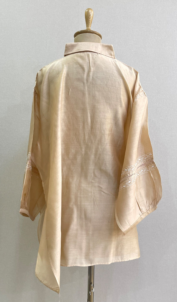 Fiza Women's Lakhnavi Handcrafted Chanderi Silk Semi- Stiched Chikankari Top - HONC0188986