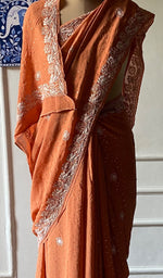 将图像加载到图库查看器中, Women's Lakhnavi Handcrafted Pure Silk Georgette Chikankari Saree - HONC0216637