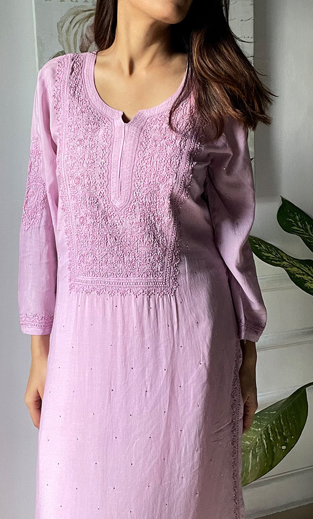 Women's Lucknowi Handcrafted Modal Cotton Chikankari Kurti - HONC0264911