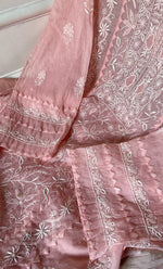 Load image into Gallery viewer, Women's Lakhnavi Handcrafted Mul Chanderi Semi - stitched Kurta And Dupatta Set- HONC0282419
