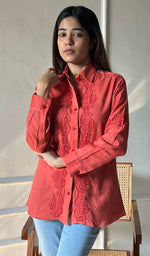将图像加载到图库查看器中, Women's Lucknowi Handcrafted Slub Cotton Chikankari Top - HONC0299137