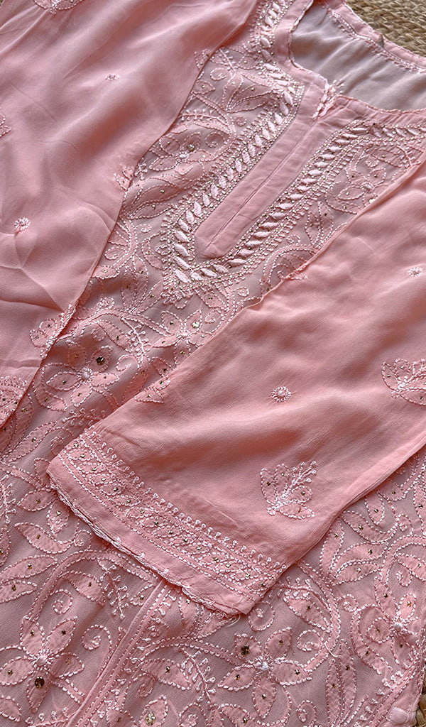 Women's Lakhnavi Handcrafted Viscose Georgette Chikankari Kurti- HONC0221788