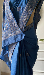 Load image into Gallery viewer, Women's Lakhnavi Handcrafted Tussar Silk Chikankari Saree - HONC0342571