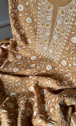 Load image into Gallery viewer, Women's Lakhnavi Handcrafted Munga Silk Chikankari Unstitched Kurta And Dupatta Set- HONC0276215