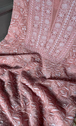 Load image into Gallery viewer, Women's Lakhnavi Handcrafted Pure Silk Georgette Chikankari Kurta And Dupatta Set - HONC0295346