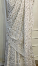 Load image into Gallery viewer, Women's Lakhnavi Handcrafted Bridal Pure Silk Georgette Chikankari Lehenga Set - HONC02690721