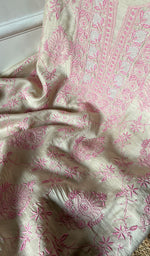 将图像加载到图库查看器中, Women's Lakhnavi Handcrafted Munga Silk Chikankari Kurta And Dupatta Set- HONC0278872