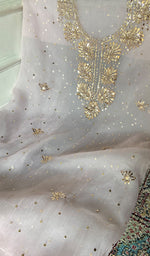 Load image into Gallery viewer, Women's Lakhnavi Handcrafted Pure Organza Chikankari Unstitched Kurta And Dupatta Set- HONC0362254