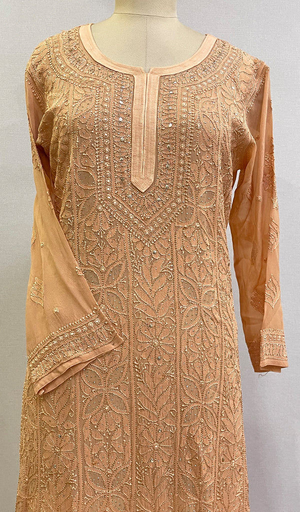 Women's Lakhnavi Handcrafted Viscose Georgette Chikankari Kurti - HONC0204832