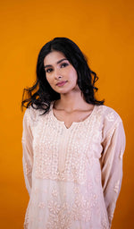 将图像加载到图库查看器中, Women's Lakhnavi Handcrafted Viscose Georgette Chikankari Kurti- HONC0207818