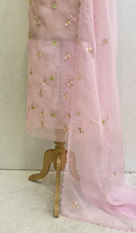 Load image into Gallery viewer, Women's Lakhnavi Handcrafted Pure Organza Chikankari Unstitched Kurta And Dupatta Set - HONC0104173