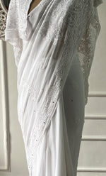 Load image into Gallery viewer, Women's Lakhnavi Handcrafted Viscose Georgette Chikankari Saree - HONC0271070
