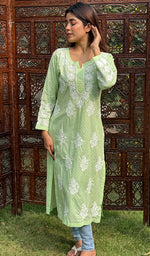 Load image into Gallery viewer, Green Lucknowi Chikankari kurtas for women