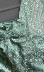 Load image into Gallery viewer, Women's Lakhnavi Handcrafted Munga Silk Unstitched Chikankari Kurta And Dupatta Set- HONC0282382