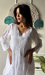 Load image into Gallery viewer, Women's Lakhnavi Handcrafted Modal Cotton Chikankari Top - HONC0198209