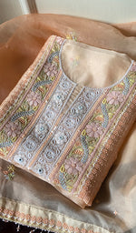 Load image into Gallery viewer, Women's Lakhnavi Handcrafted Organza Chikankari Unstitched Kurta And Dupatta Set- HONC0SOLD