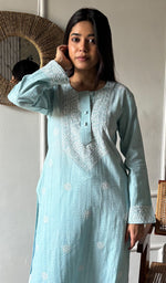 将图像加载到图库查看器中, Prisha Women's Lakhnavi Handcrafted Cotton Chikankari Kurti - HONC03352330