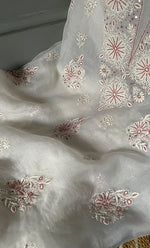 Load image into Gallery viewer, Women's Lakhnavi Handcrafted Pure Organza Chikankari Unstitched Kurta And Dupatta Set- HONC0297177