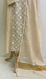 将图像加载到图库查看器中, Women's Lakhnavi Handcrafted Pure Organza Silk Chikankari Semi Stitched Kurta And Dupatta Set - HONC0135666