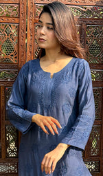 Load image into Gallery viewer, Women's Lucknowi Handcrafted Muslin Chikankari Kurti - HONC0180895