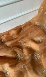 Load image into Gallery viewer, Women's Lakhnavi Handcrafted Pure Organza Chikankari Unstitched Kurta And Dupatta Set- HONC0311700