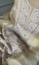 Load image into Gallery viewer, Women's Lakhnavi Handcrafted Pure Organza Chikankari Unstitched Kurta And Dupatta Set- HONC0304149