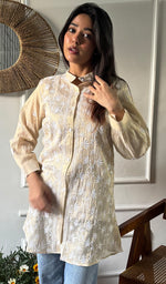 Load image into Gallery viewer, Women's Lakhnavi Handcrafted Tissue Chanderi Chikankari Top - HONC0348539