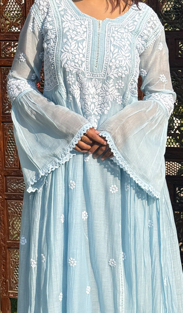 Fariah Women's Lucknowi Handcrafted Mul Chanderi Chikankari Kurti - HONC0272413