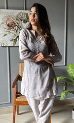 Load image into Gallery viewer, Rashida Women's Lakhnavi Handcrafted Muslin Chikankari Kurta And Pant Set - HONC0300555