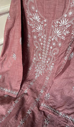 将图像加载到图库查看器中, Women's Lakhnavi Handcrafted Linen Cotton Semi -Stitched Anarkali And Dupatta Set - HONC0246474