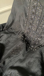 Load image into Gallery viewer, Women's Lakhnavi Handcrafted Mul Chanderi Unstitched Chikankari Full Suit Material - HONC0345041