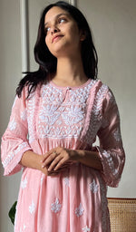 将图像加载到图库查看器中, Women's Lakhnavi Handcrafted Cotton Chikankari Kurta And Palazzo Set - HONC0293866