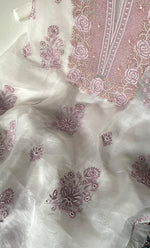 Load image into Gallery viewer, Mehnaj Women's Lakhnavi Handcrafted Pure Organza Chikankari Unstitched Kurta And Dupatta Set- HONC0316110